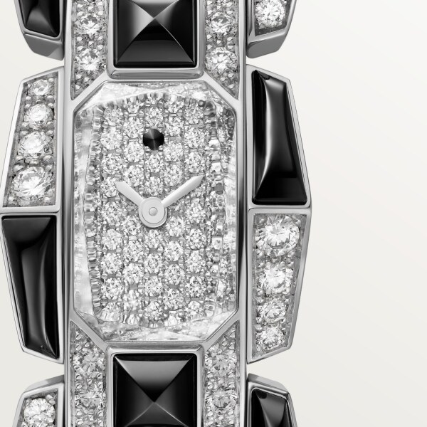 Reloj Clash [Un]limited Tamaño pequeño, movimiento de cuarzo, oro blanco rodiado, diamantes, espinelas, obsidiana